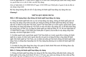 Thông tư 12/2009/TT-BXD cấp chứng chỉ hành nghề hoạt động xây dựng