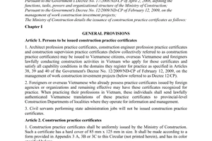 Circular No. 12/2009/TT-BXD detailing the issuance of construction practice