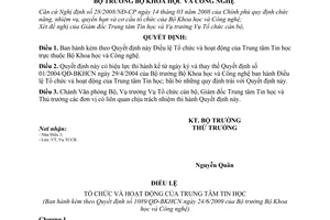 Quyết định 1089/QĐ-BKHCN ban hành Điều lệ Tổ chức hoạt động Trung tâm Tin học
