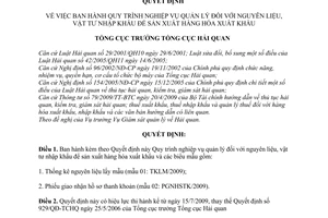 Quyết định 1279/QĐ-TCHQ ban hành quy trình nghiệp vụ quản lý nguyên liệu vật tư nhập khẩu sản xuất hàng hóa xuất khẩu