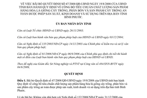 Quyết định 23/2009/QĐ-UBND bãi bỏ QĐ tiêu chuẩn chất lượng giống cây trồng