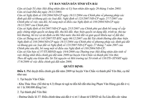 Quyết định 15/2009/QĐ-UBND điều chỉnh giá đất năm 2009 tại huyện Văn Chấn thành phố Yên Bái