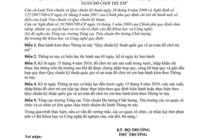 Thông tư 18/2009/TT-BKHCN Quy chuẩn kỹ thuật quốc gia an toàn đồ chơi trẻ em