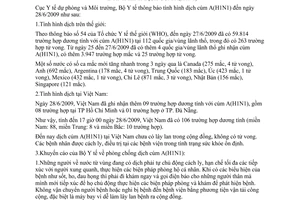 Thông báo 1080/TB-DPMT tình hình dịch cúm A H1N1