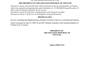 Order No. 12/2009/L-CTN of June 29, 2009, on the promulgation of Law of the Law on Intellectual Property