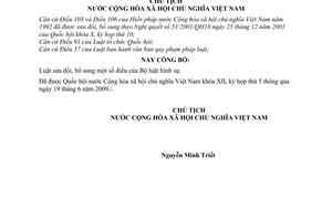 Lệnh công bố Luật bổ sung Bộ luật Hình sự 13/2009/L-CTN