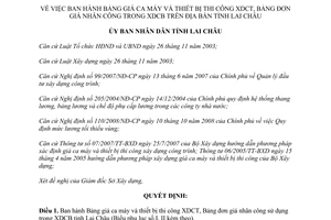 Quyết định 15/2009/QĐ-UBND bảng giá ca máy và thiết bị thi công xây dựng