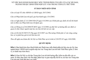 Quyết định 39/QĐ-UBND mẫu tài liệu Sở ban ngành nộp lưu Trung tâm Lưu trữ Vĩnh Phúc
