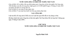 Lệnh công bố Luật bổ sung Luật liên quan đến đầu tư xây dựng cơ bản 15/2009/L-CTN