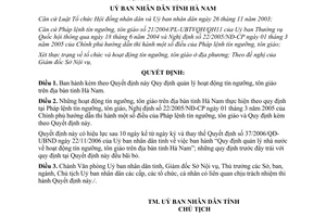 Quyết định 20/2009/QĐ-UBND quản lý hoạt động tín ngưỡng tôn giáo Hà Nam