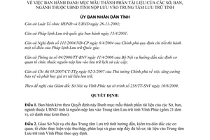 Quyết định 39/2009/QĐ-UBND Danh mục tài liệu Sở Ban Ngành nộp lưu vào Trung tâm Lưu trữ Vĩnh Phúc