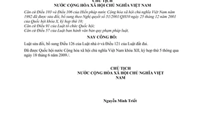 Lệnh công bố Luật bổ sung Điều 126 của Luật nhà ở và Điều 121 của Luật đất đai 10/2009/L-CTN