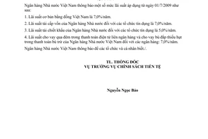 Thông báo 251/TB-NHNN mức lãi suất bằng đồng Việt Nam Ngân hàng Nhà nước Việt Nam