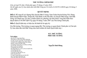 Quyết định 929/QĐ-TTg công nhận đơn vị hành chính thuộc vùng khó khăn, tỉnh Đăk Nông