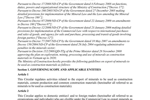 Circular No. 18/2009/TT-BXD providing guidelines on export of minerals to be