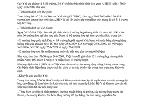 Thông báo 1098/TB-DPMT tình hình dịch cúm A H1N1