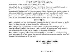 Quyết định 14/2009/QĐ-UBND vị trí chức năng nhiệm vụ cơ cấu Sở KHCN Lào Cai