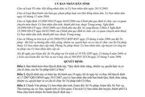 Quyết định 13/2009/QĐ-UBND chức năng nhiệm vụ quyền hạn cơ cấu Sở Tư pháp Cà Mau