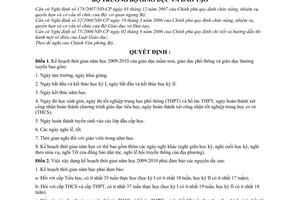 Quyết định 4385/QĐ-BGDĐT ban hành khung kế hoạch thời gian năm học 2009-2010 giáo dục mầm non phổ thông thường xuyên