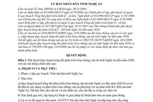 Quyết định 60/2009/QĐ-UBND phê duyệt Quy hoạch tổng thể phát triển Giao thông vận tải tỉnh Nghệ An đến năm 2020