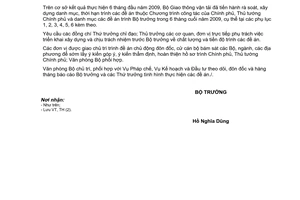 Công văn 4510/BGTVT-VP thực hiện các đề án thuộc Chương trình công tác 6 tháng cuối năm 2009