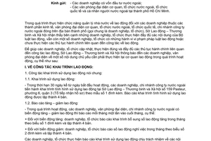 Công văn 5217/LĐTBXH-LĐ hướng dẫn thực hiện các nội dung liên quan đến pháp luật lao động