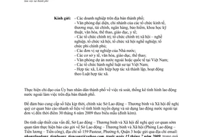 Công văn 5231/SLĐTBXH-LĐ báo cáo tình hình lao động nước ngoài làm việc tại thành phố