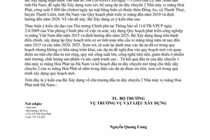 Công văn 55/BXD-VLXD chủ trương đầu tư dây chuyền 2 xi măng Hoà Phát, tỉnh Hà Nam