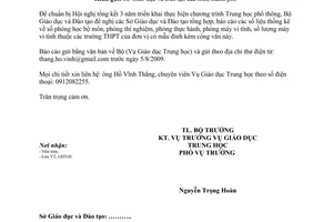 Công văn 6038/BGDĐT-GDTrH yêu cầu báo cáo số liệu thống kê