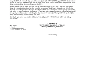 Công văn 108/BXD-HĐXD triển khai thực hiện Dự án 2 thuộc Chương trình Quốc gia về Bảo hộ lao động, an toàn lao động, vệ sinh lao động năm 2009