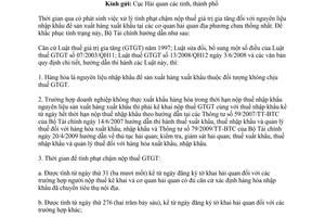 Công văn 10268/BTC-TCHQ hướng dẫn nộp thuế giá trị gia tăng và phạt chậm nộp thuế nguyên liệu nhập khẩu để sản xuất hàng xuất khẩu