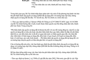 Công văn 10225/BTC-CST hướng dẫn về phí thẩm định cấp quyền sử dụng đất