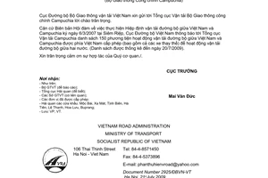 Công văn 2925/CĐBVN-VT Thông báo danh sách 150 phương tiện Việt Nam hoạt động liên vận Việt Nam -Campuchia