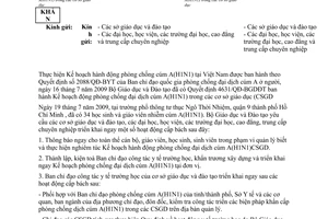 Công văn 6132/BGDĐT-CTHSSV đẩy mạnh công tác phòng chống đại dịch cúm A(H1N1) trong các cơ sở giáo dục