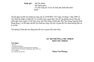 Công văn 4994/VPCP-KTTH thuế thu nhập cá nhân người nước ngoài làm việc trong các tổ chức phi chính phủ nước ngoài tại Việt Nam