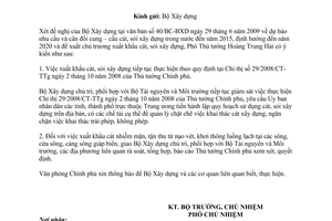 Công văn 5202/VPCP-KTN dự báo nhu cầu và cân đối cung cầu cát, sỏi xây dựng trong nước đến 2015, định hướng đến năm 2020 và chủ trương xuất khẩu