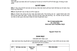Quyết định 49/2009/QĐ-UBND công bố văn bản hết hiệu lực thi hành