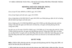 Nghị quyết 02/2009/NQ-HĐND điều chỉnh dự toán thu chi NS địa phương Sóc Trăng