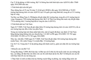 Thông báo 1106/TB-DPMT tình hình dịch cúm A H1N1