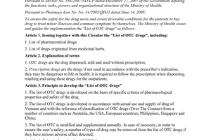 Circular No. 08/2009/TT-BYT list of over-the-counter (OTC) drugs