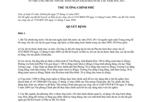 Quyết định 939/QĐ-TTg ứng trước vốn dự toán ngân sách nhà nước năm 2010, 2011