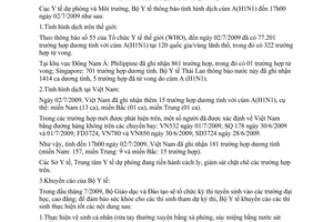 Thông báo 1114/TB-DPMT tình hình dịch cúm A H1N1