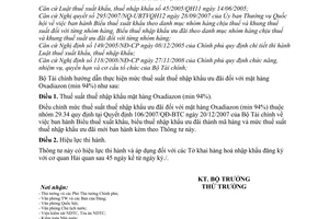 Thông tư 135/2009/TT-BTC điều chỉnh mức thuế suất nhập khẩu ưu đãi mặt hàng Oxadiazon min 94%