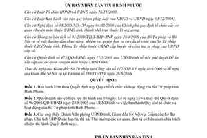 Quyết định 27/2009/QĐ-UBND tổ chức hoạt động Sở Tư pháp Bình Phước