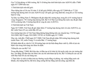 Thông báo 1131/TB-DPMT tình hình dịch cúm A H1N1