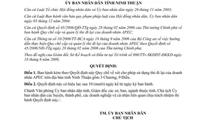 Quyết định 184/2009/QĐ-UBND xét cho sử dụng thẻ đi lại doanh nhân APEC Ninh Thuận