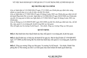 Quyết định 1656/QĐ-BTC Quy chế quản lý sử dụng phí, lệ phí hải quan
