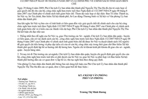 Thông báo 469/TB-VP chỉ đạo Phó Chủ tịch UBND thành phố Nguyễn Thị Thu Hà chế độ cán bộ công chức nghỉ hưu trước tuổi Nghị định 132/2007/NĐ-CP