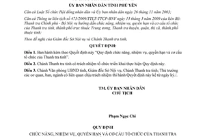 Quyết định 1243/QĐ-UBND năm 2009 chức năng nhiệm vụ quyền hạn Thanh tra Phú Yên