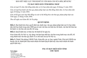 Quyết định 780/QĐ-UBND.HC 2009 danh mục văn quy phạm Đồng Tháp còn hết hiệu lực cần sửa đổi bổ sung